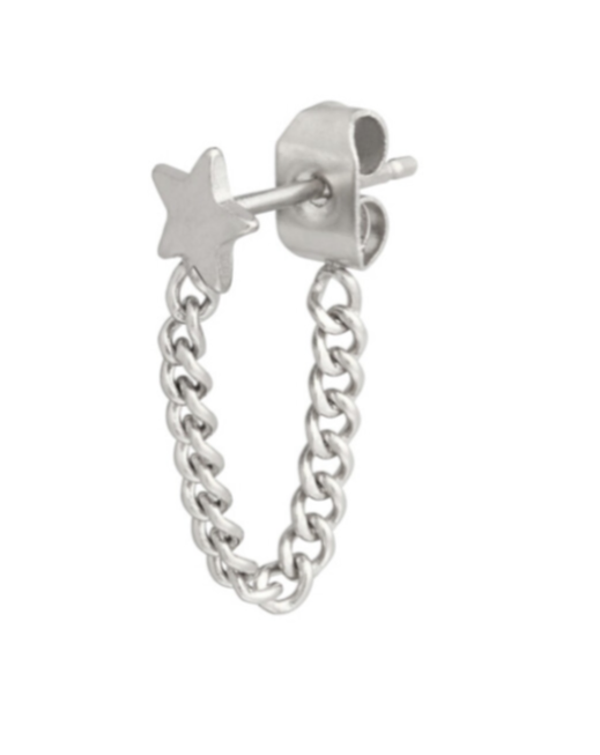 the silver star chain earring