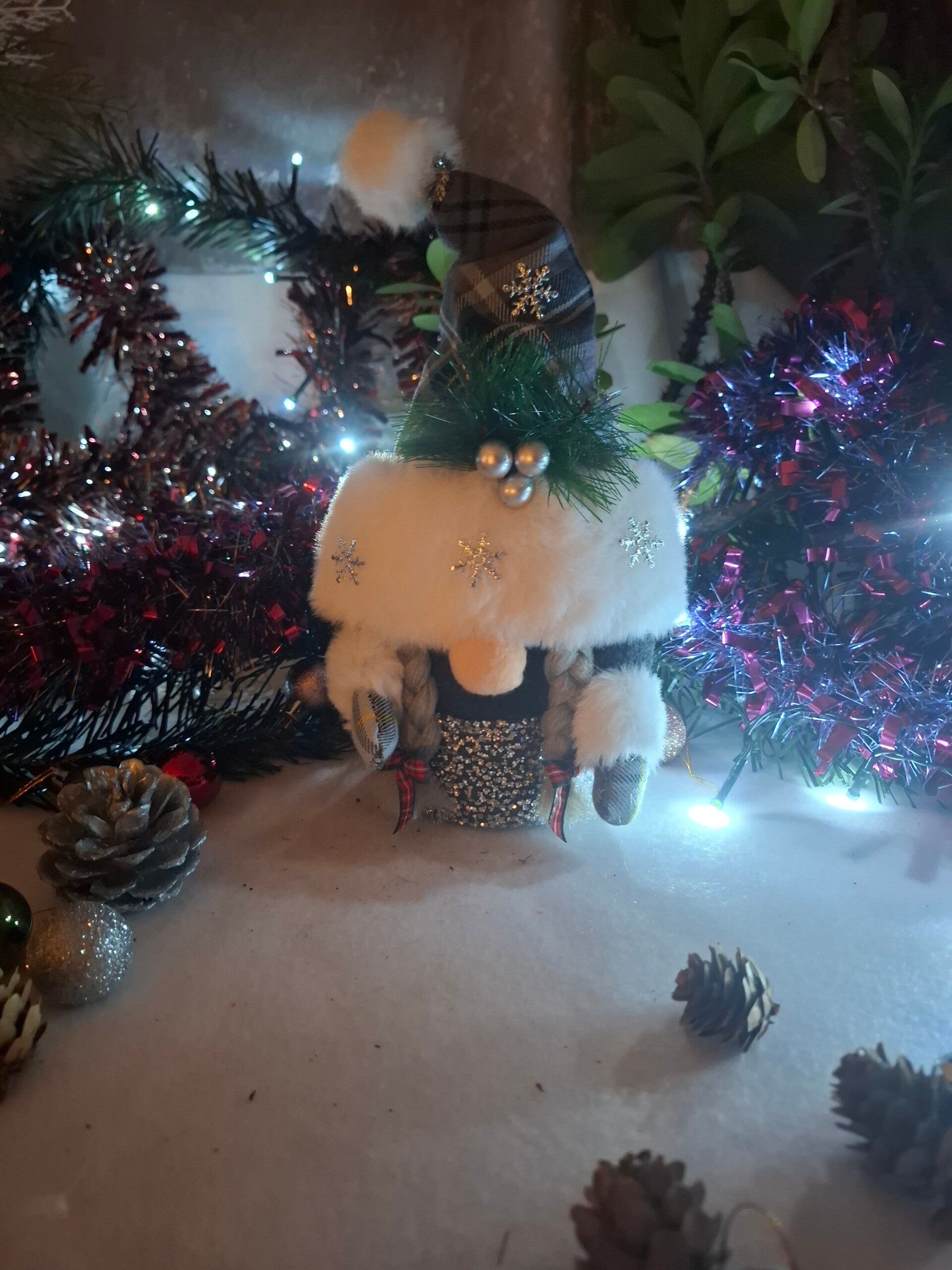 Sparkling Silver & Tartan Christmas Gonk