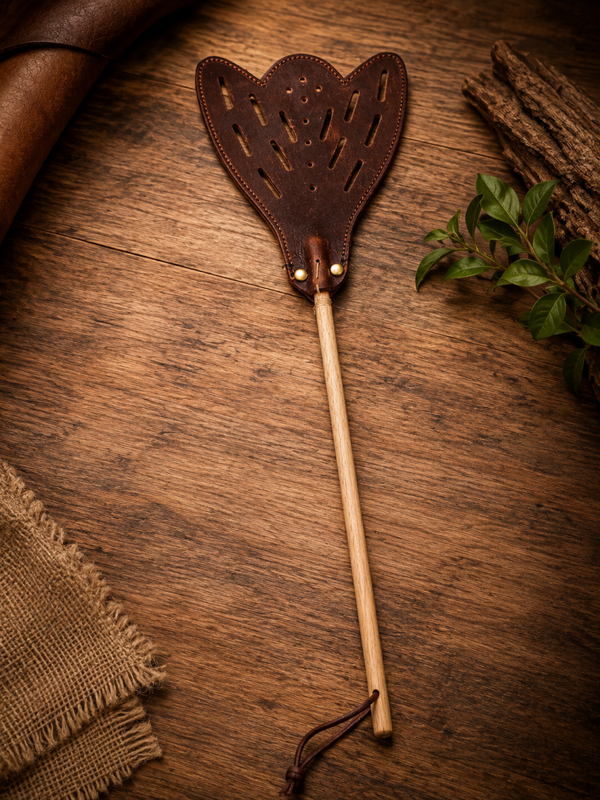 Tapette à mouches artisanale en cuir et bois – Style médiéval