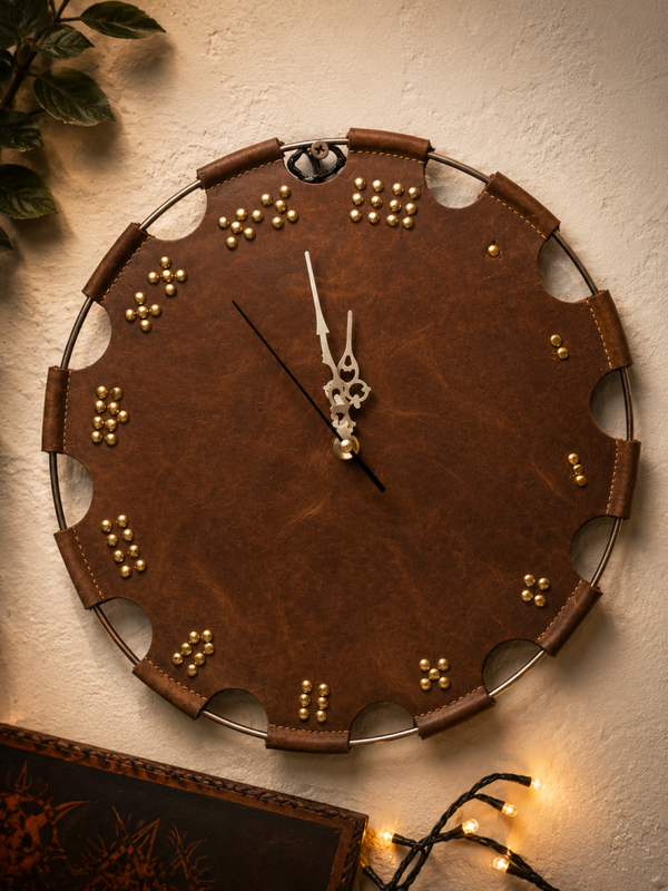 Horloge murale artisanale en cuir