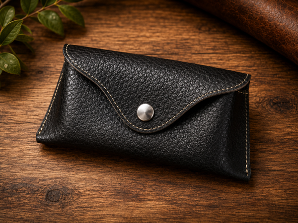 Étui à lunettes artisanal en cuir noir