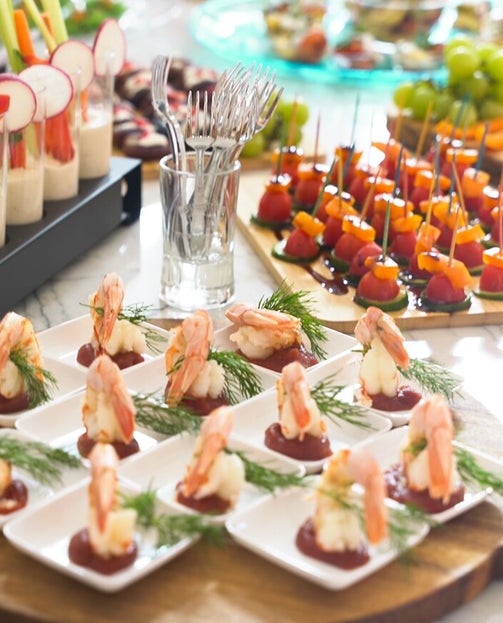 octo catering, personal chef services, shrimp cocktail, veggie on a pick