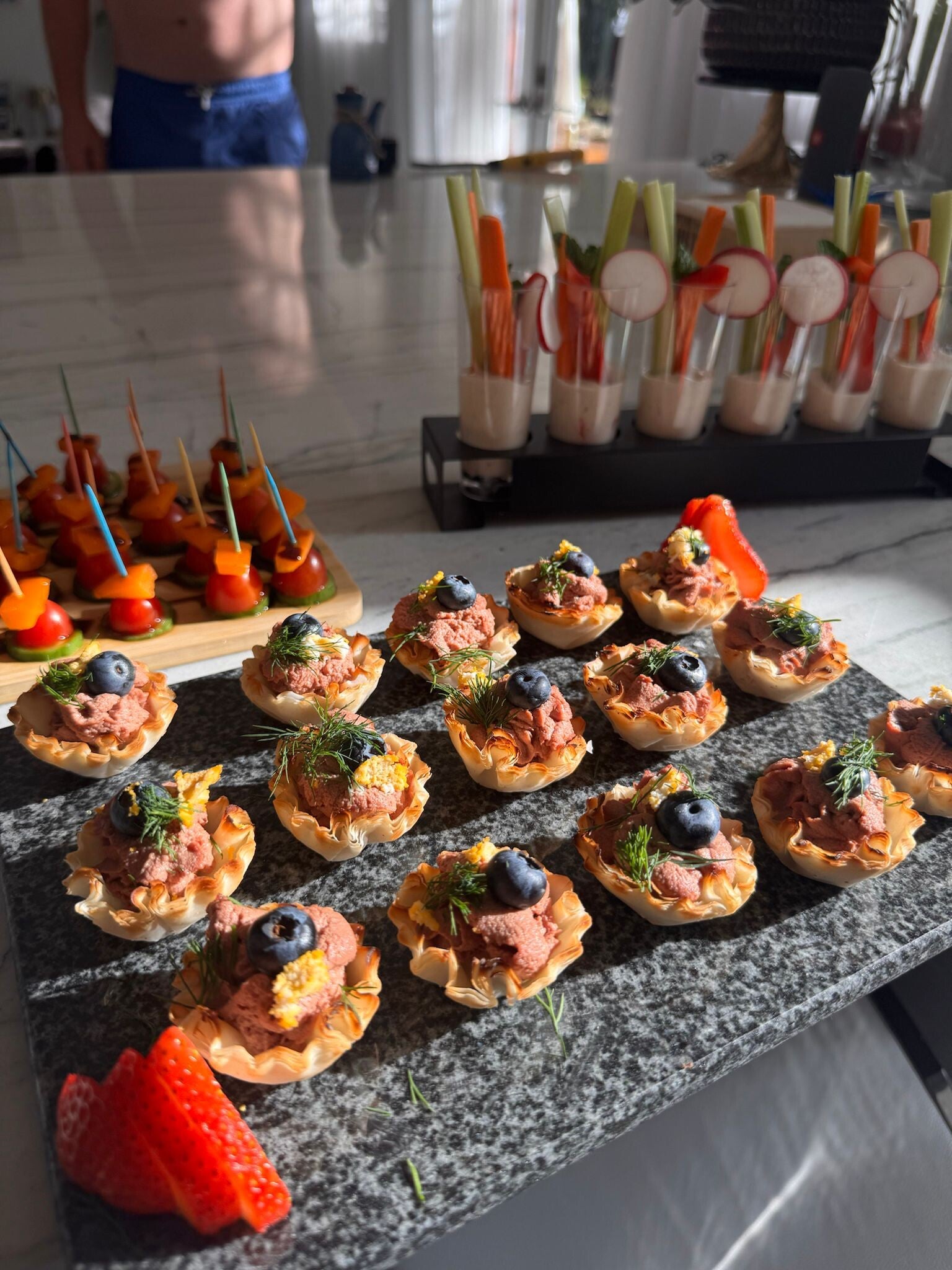 canape with chicke pate and blueberry