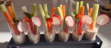 Delight in our savory crudités paired with creamy ranch dressing, perfectly balanced for a rich and satisfying bite.