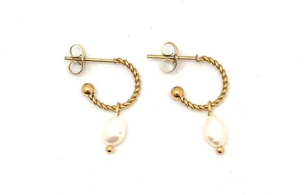 Gold/Pearl Twist Earrings