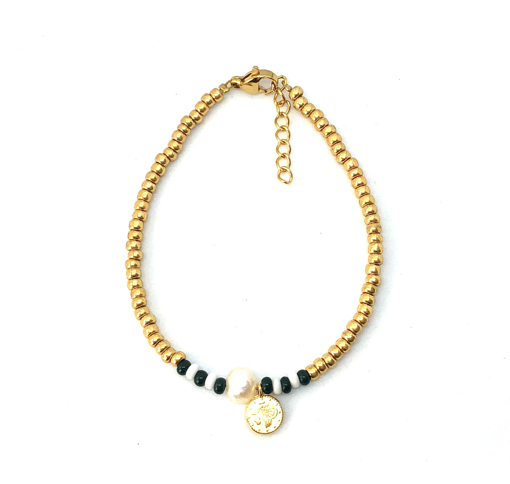 Gold/Green Pearl coin Bracelet