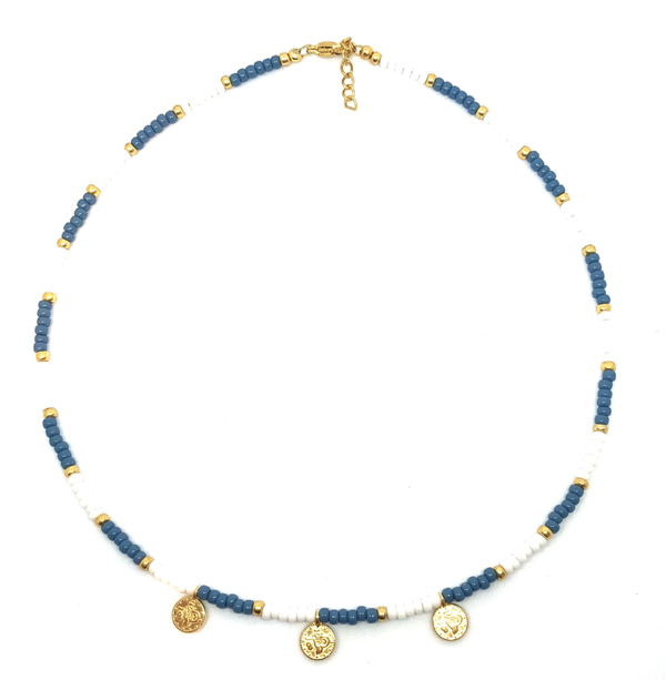 Blue/White/Gold Coins Necklace