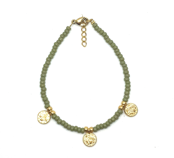 Olive green Coins Bracelet
