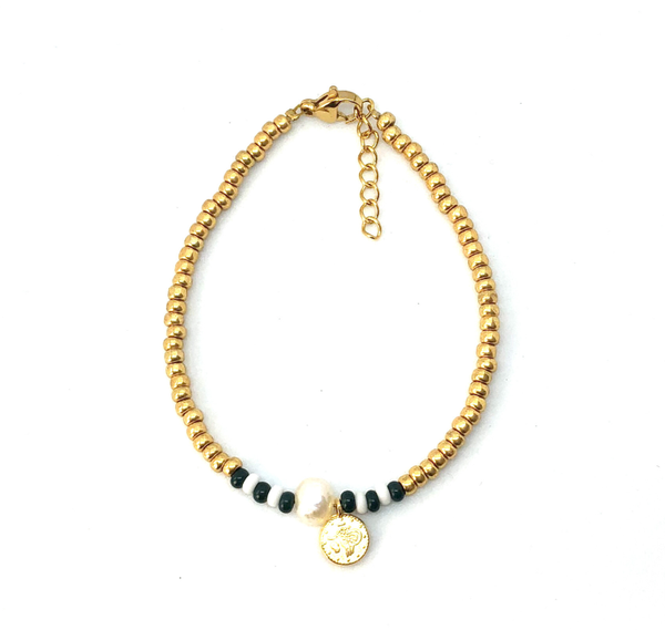 Gold/Green Pearl coin Bracelet