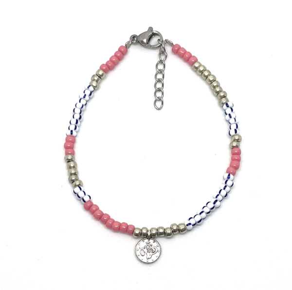 Silver/pink/blue bracelet