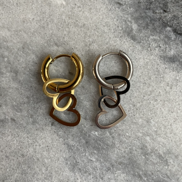 Double Heart One piece Earring