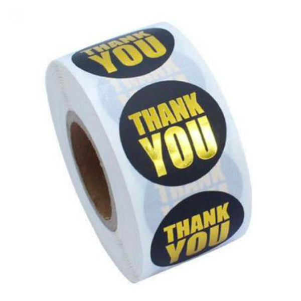 Thank you Stickers Black (Roll 500 stickers)