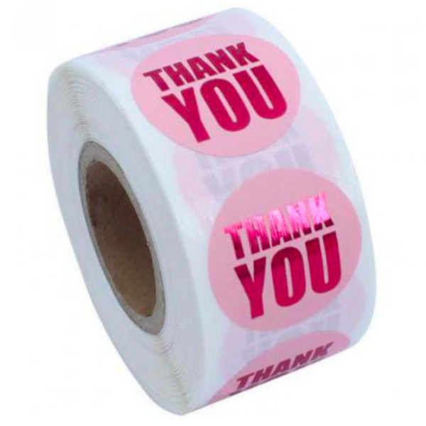 Thank you Stickers Pink (Roll 500 stickers)