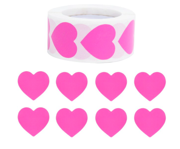 Pink Hearts Stickers (Roll 500 stickers)