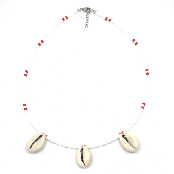 3 Shell White/Red Necklace
