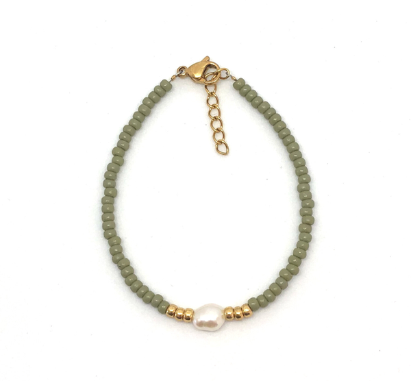Olive Green Pearl Bracelet