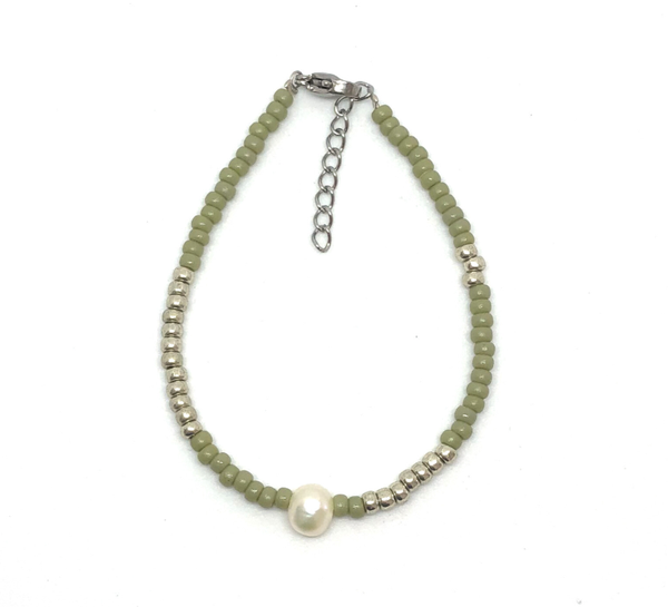Olive green/Silver Bracelet