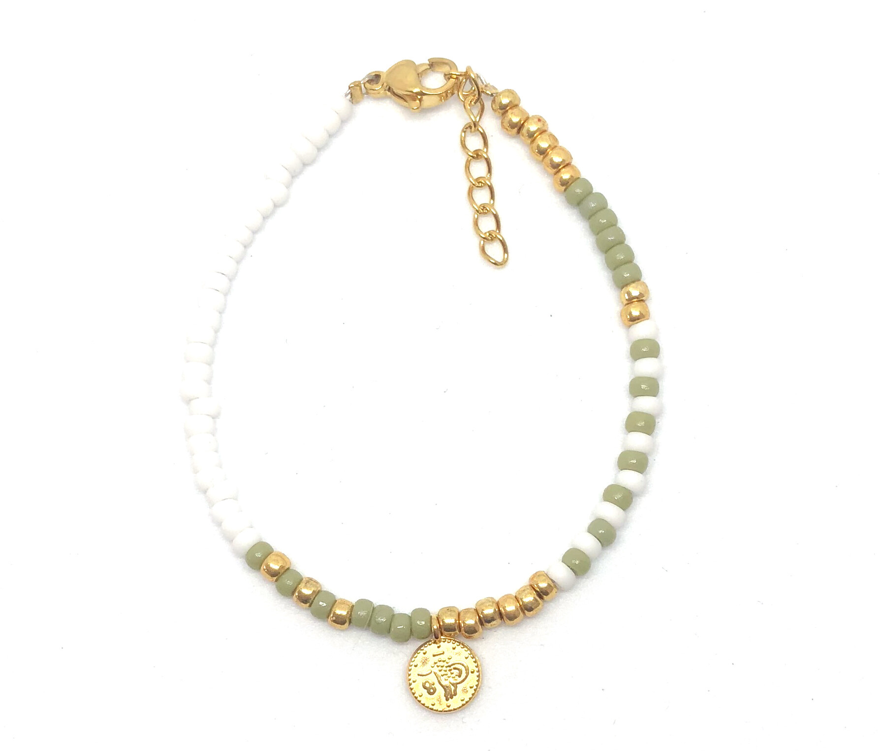 Olive green/Gold one coin Bracelet
