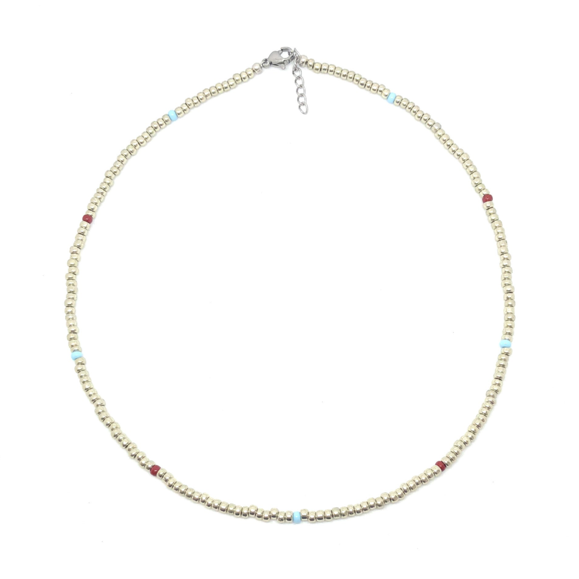 Silver/Red/Blue Necklace