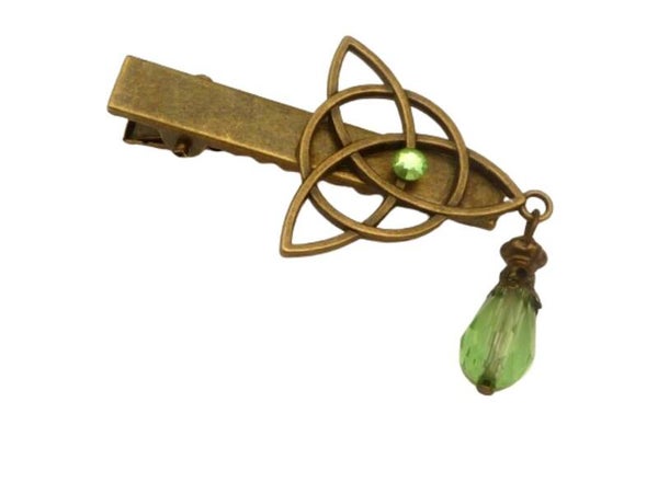 Edler Haarclip mit keltischen Knoten grün bronzefarben Irland Stil Haarschmuck