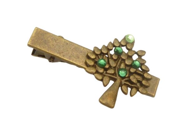 Edle Haarklamme mit Baum Ornament grün bronzefarben Irland Stil Haarschmuck