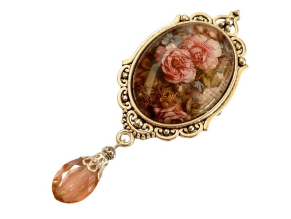Große Brosche silberfarben mit romantischem Rosen Motiv Dékolletéschmuck Reversschmuck