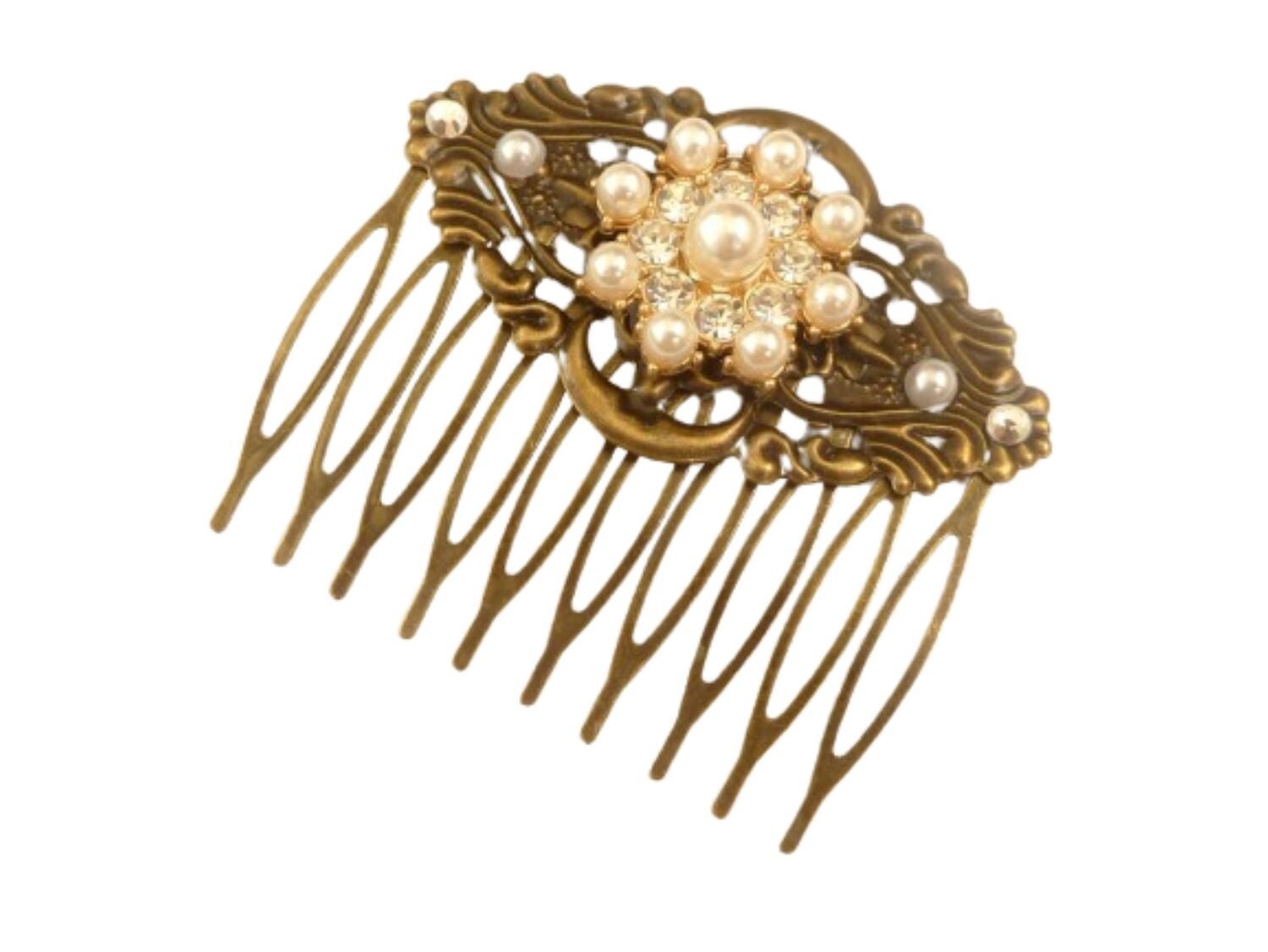 Festlicher Haarkamm mit Perlen Strass Applikation vintage Braut Hochzeit