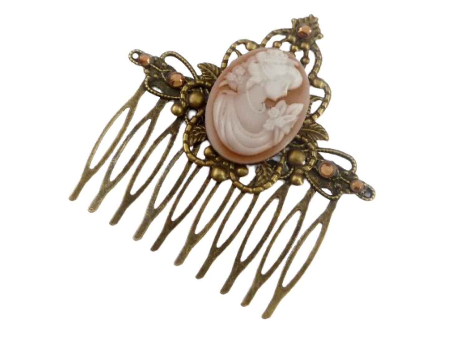 Nostalgischer Unikat Haarkamm mit Kamee braun bronzefarben vintage Braut
