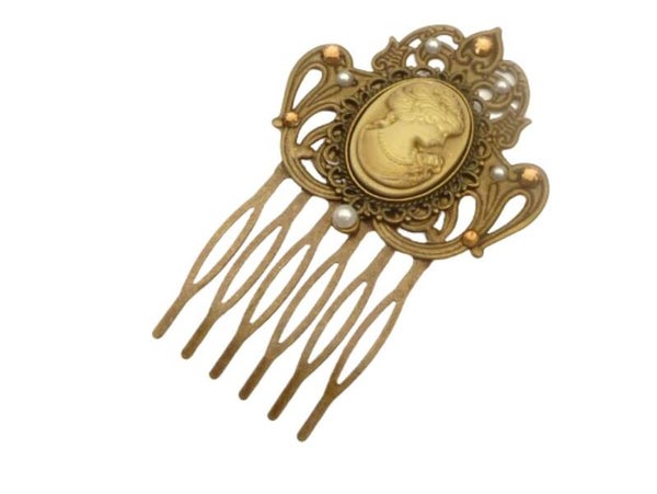 Nostalgischer Haarkamm mit Kamee braun bronzefarben festlicher Haarschmuck