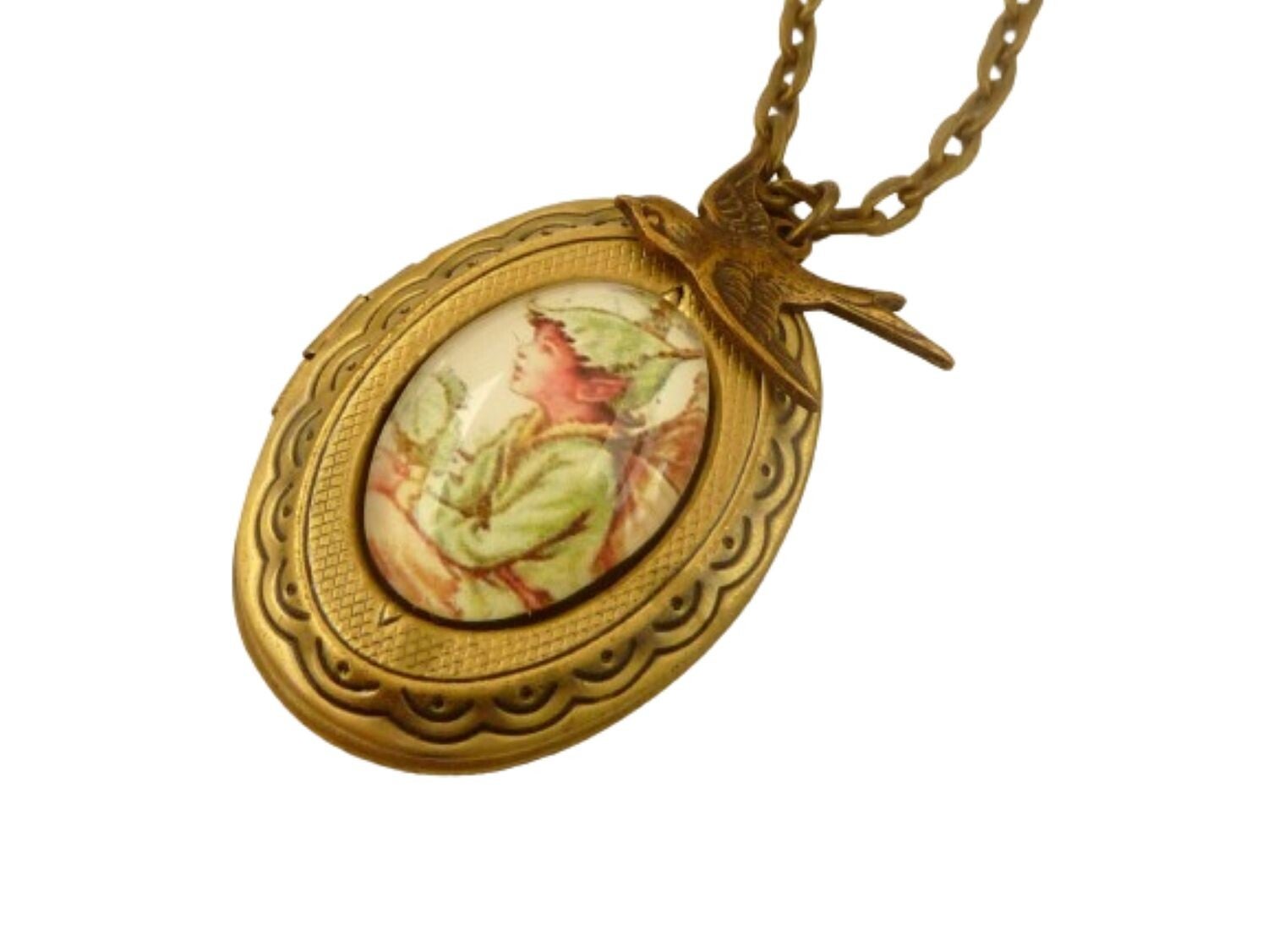 Medaillon Foto Halskette mit Elfe Motiv bronzefarben Geschenkidee Frau