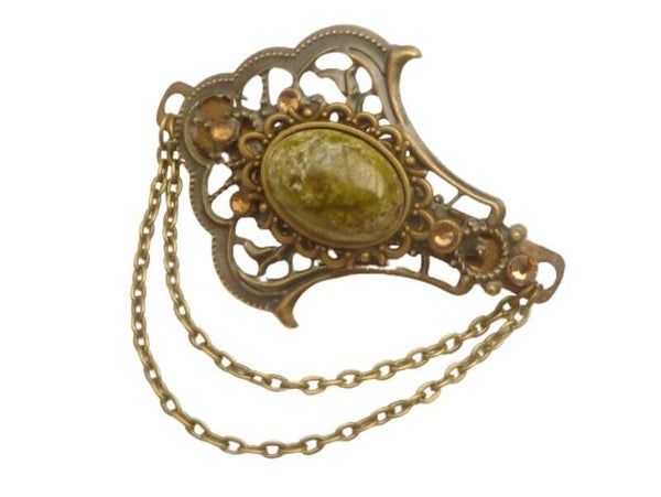 Kleine Edelstein Unikat Haarspange grün braun bronze antik Stil Haarschmuck