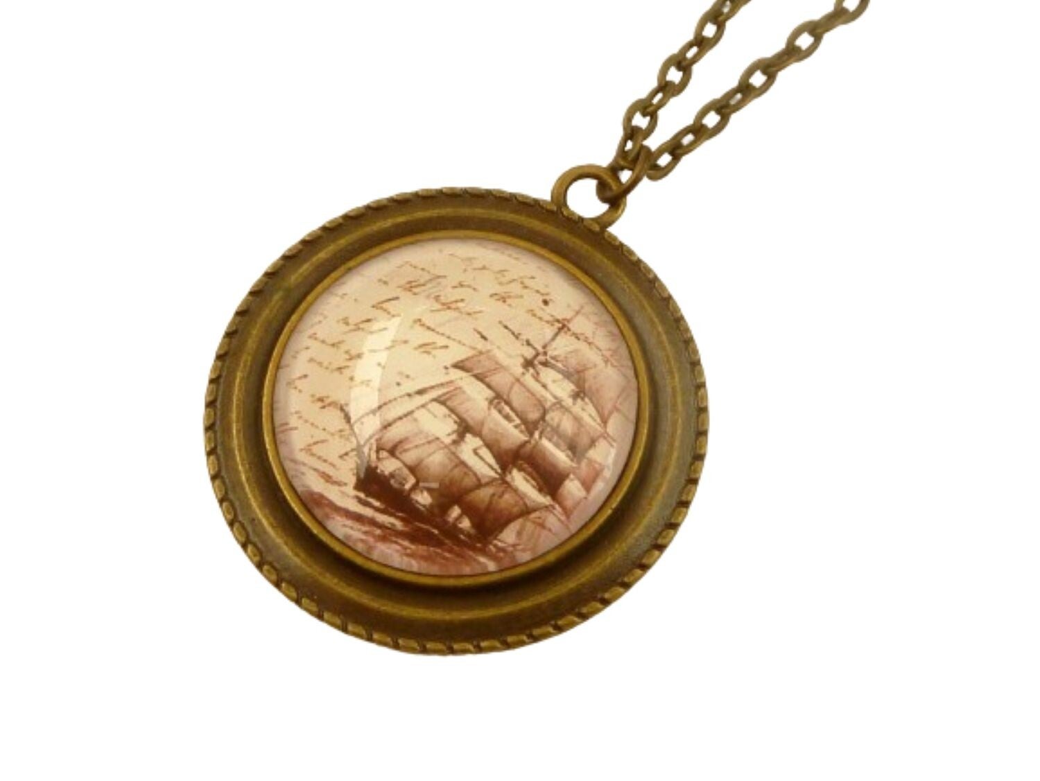 Maritime Halskette mit Segelschiff in braun bronzefarben Geschenk für sie und ihn