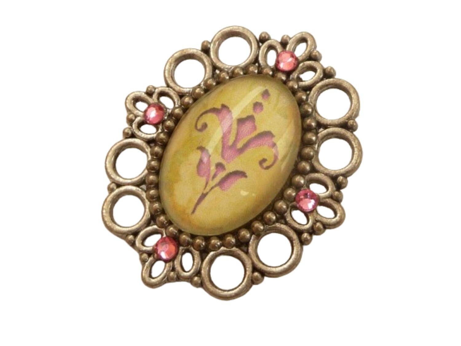 Brosche mit stilisierter Blüte rosa grün silberfarben Schal Schmuck Revers