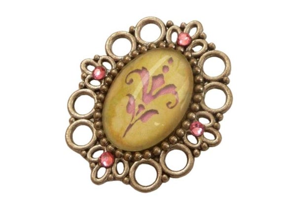 Brosche mit stilisierter Blüte rosa grün silberfarben Schal Schmuck Revers