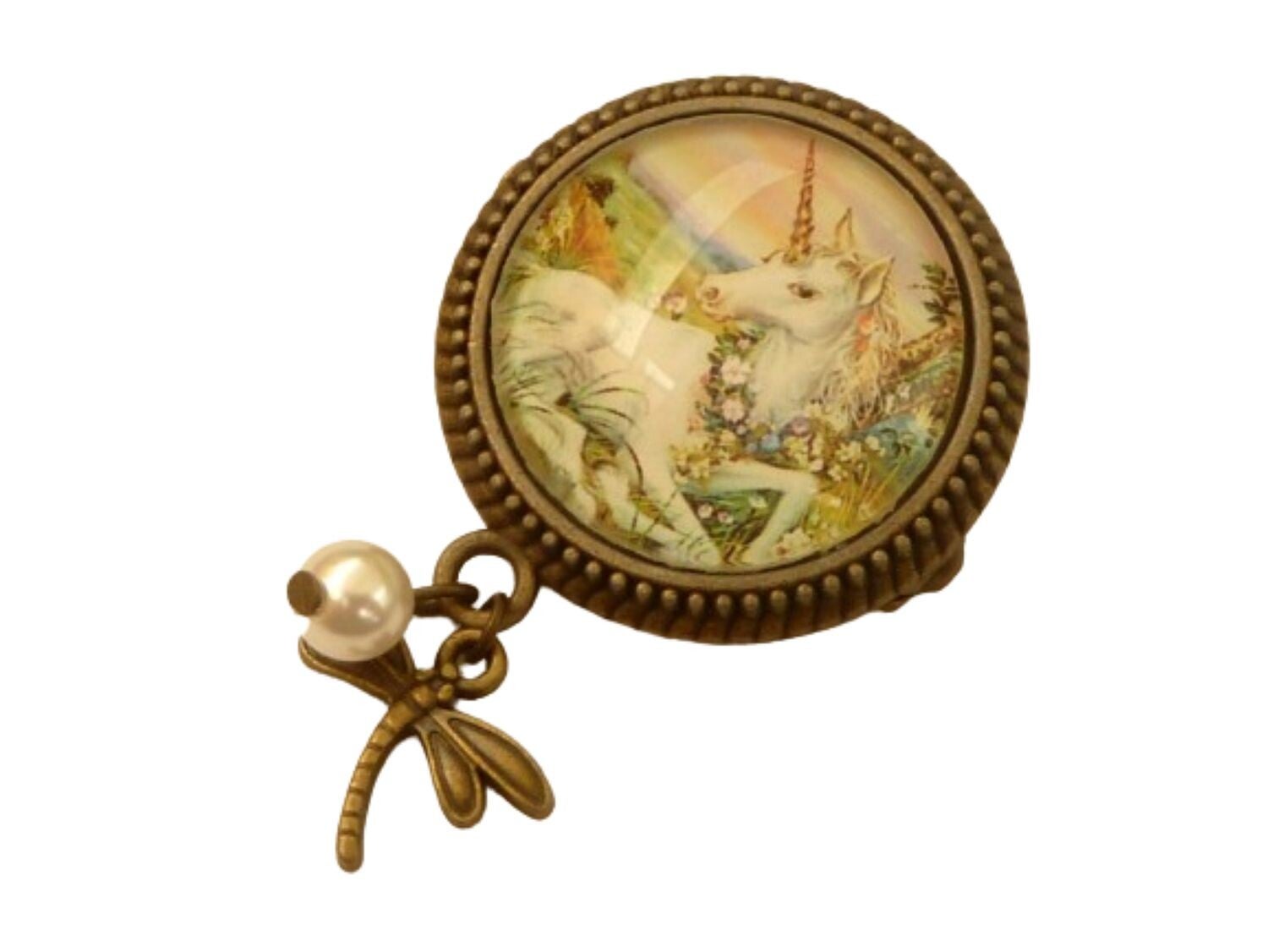 Fantasy Brosche mit Einhorn Motiv bronzefarben Märchen Schmuck Unikat