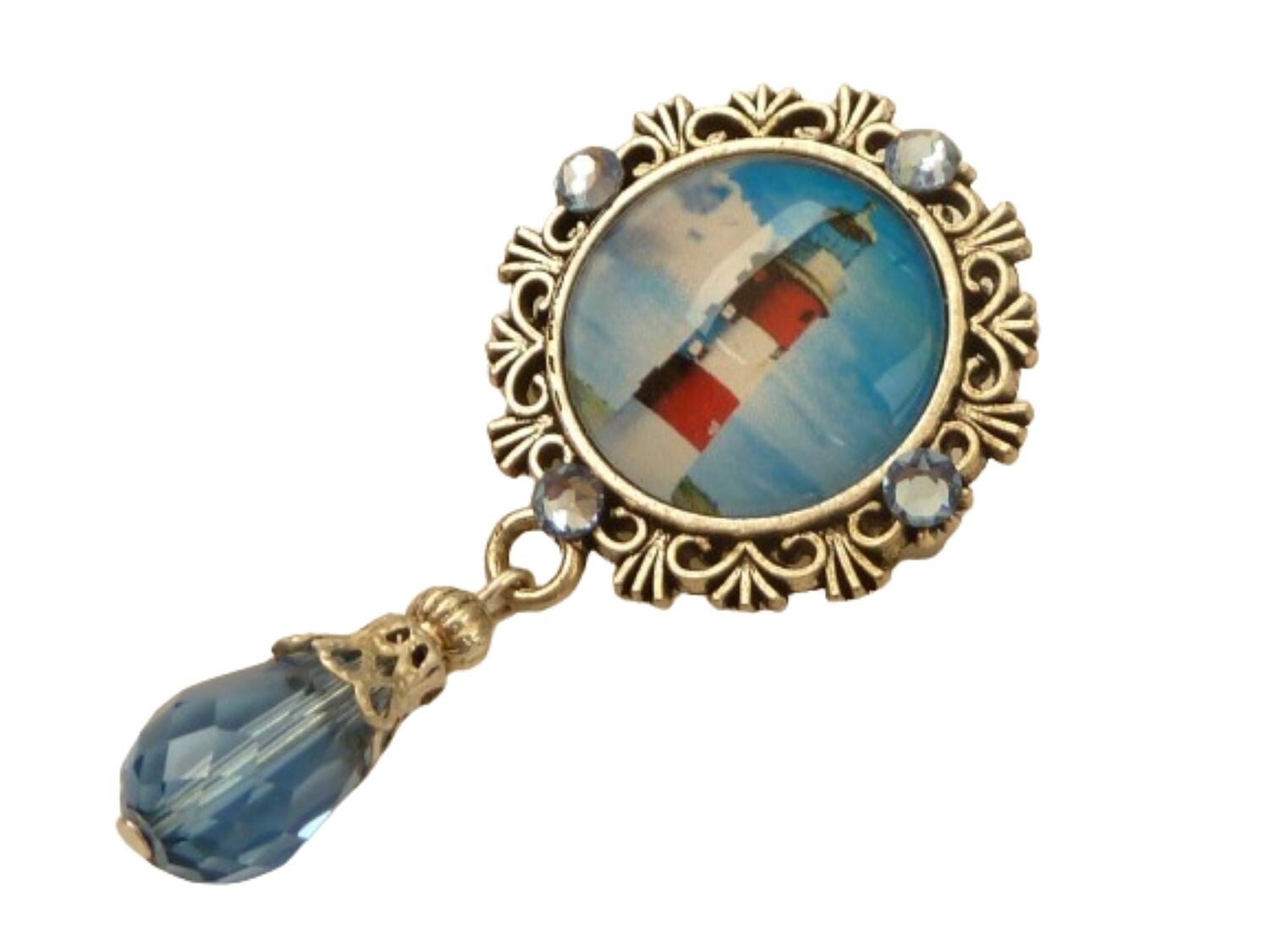 Maritime kleine Brosche mit Leuchtturm blau silberfarben Schal Schmuck
