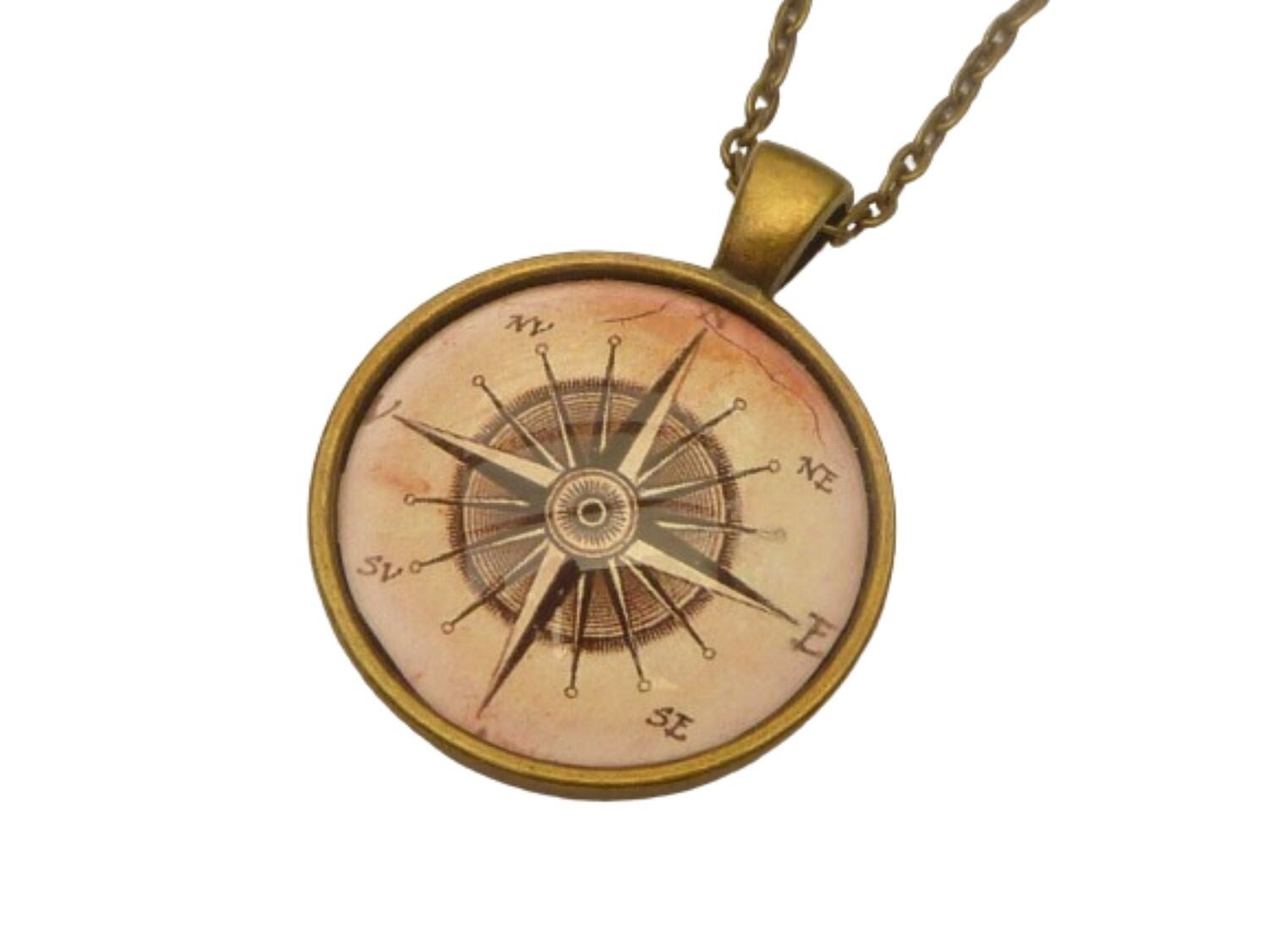 Maritime Halskette mit Kompass Motiv braun bronzefarben Geschenk für sie und ihn