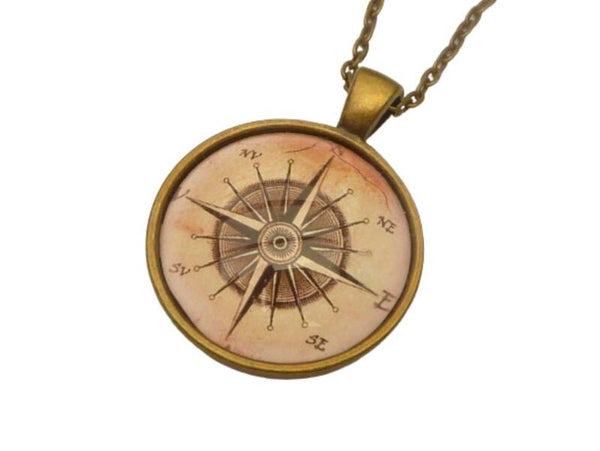 Maritime Halskette mit Kompass Motiv braun bronzefarben Geschenk für sie und ihn
