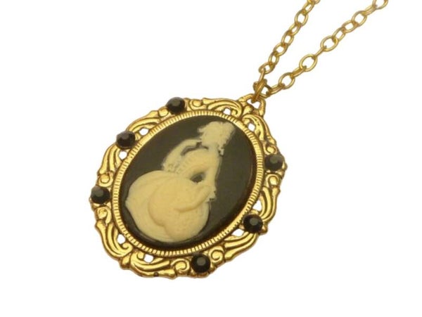 Halskette im Antik Stil mit Rokoko Dame in schwarz goldfarben barock Schmuck