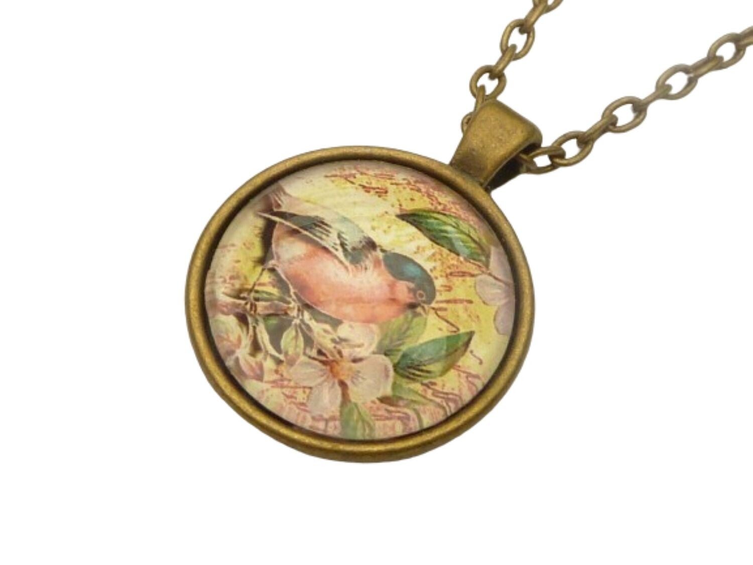 Sommer Halskette mit Vogel Motiv rund bronzefarben kleine Geschenke