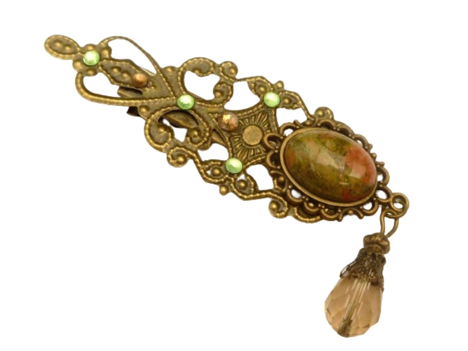 Edelstein Haarclip Unikat braun bronzefarben Ponyfrisur Haarschmuck