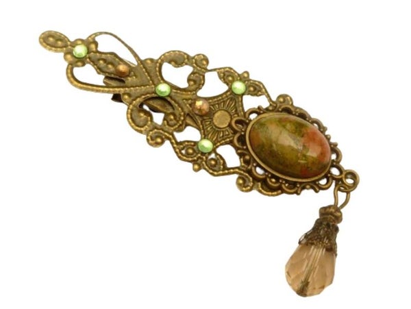 Edelstein Haarclip Unikat braun bronzefarben Ponyfrisur Haarschmuck