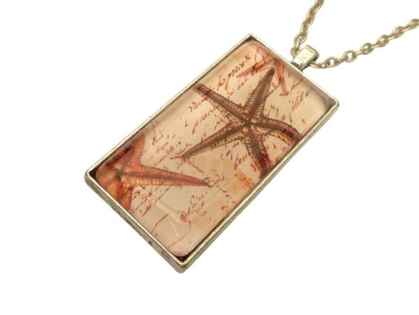 Große rechteckige Halskette mit Seestern Motiv, maritimer Schmuck