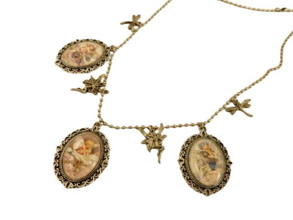Collier mit drei zarten Elfen Motiven, Fantasy Halskette, silberfarbene Halskette, Geschenkidee Mädchen