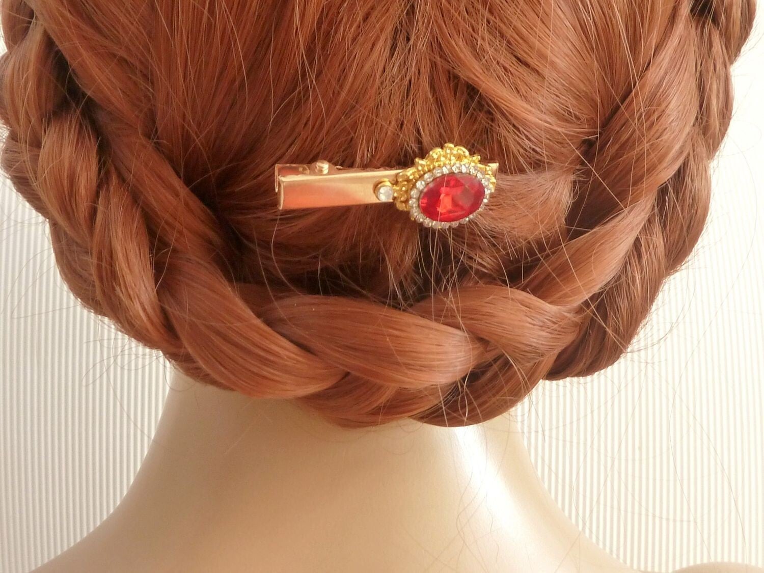 Eleganter Haarclip mit facettiertem Schmuckstein rot gold, Strass Haarschmuck, festliches Haar Accessoire