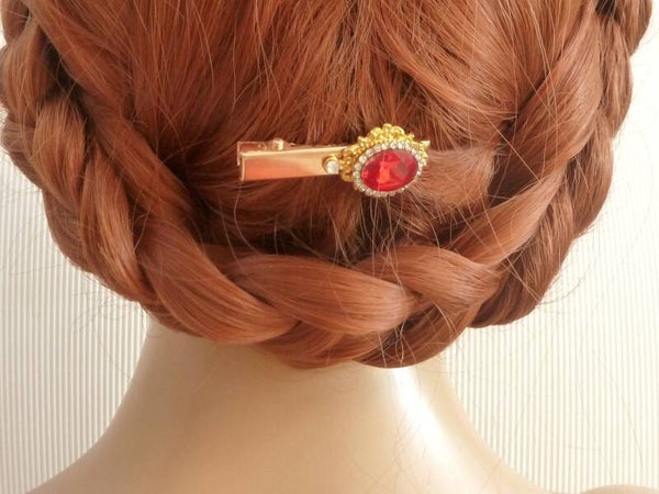 Eleganter Haarclip mit facettiertem Schmuckstein rot gold, Strass Haarschmuck, festliches Haar Accessoire