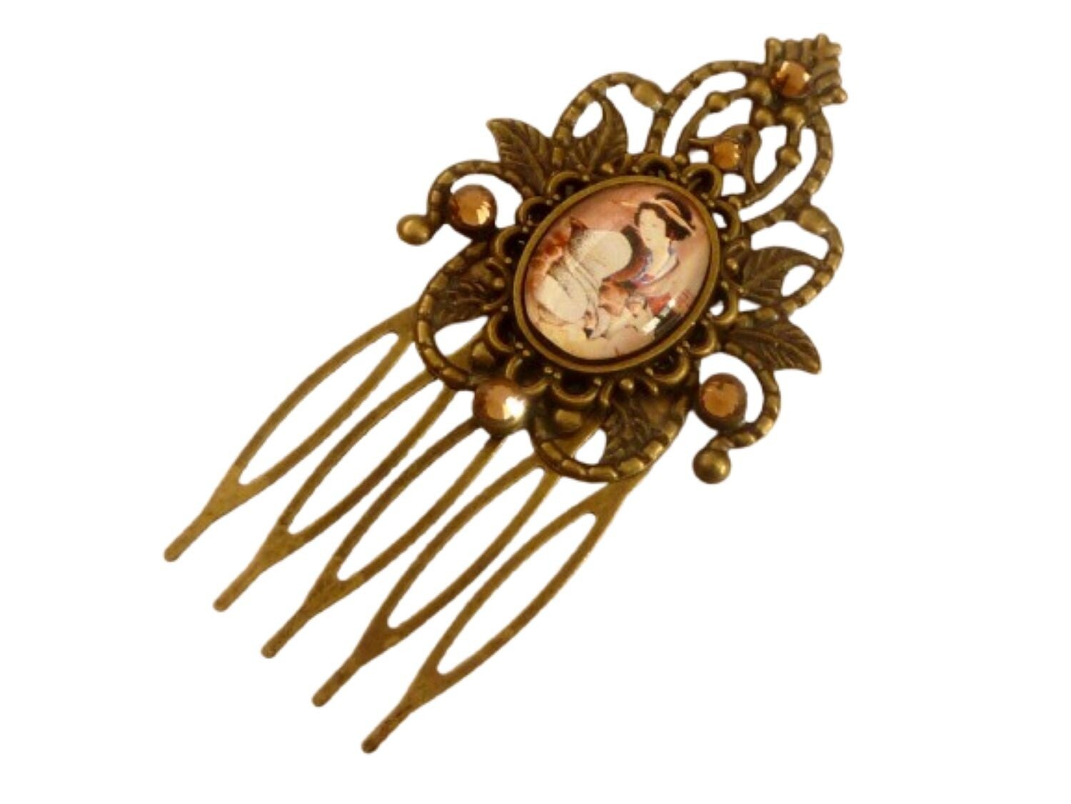 Schmaler Haarkamm mit Geisha Motiv, Japan Haarschmuck, Orientalisches Haar Accessoire