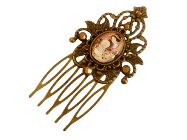Schmaler Haarkamm mit Geisha Motiv, Japan Haarschmuck, Orientalisches Haar Accessoire
