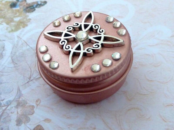 Kleine Dose aus Metall mit keltischen Knoten, rotgold silberfarben, Pillendose,