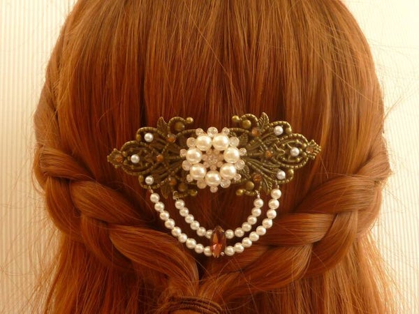 Festliche Haarspange mit Muschelkernperlen, Braut Hochzeit Kopfschmuck,